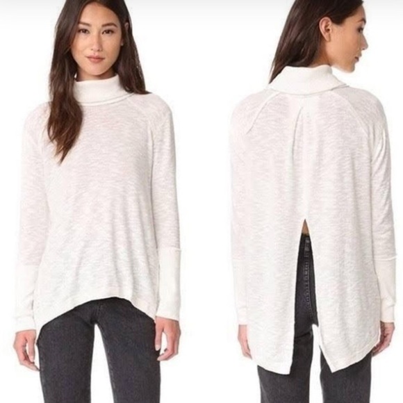 We the free cream/white split back textured turtleneck with slight sheerness. S - Picture 1 of 6